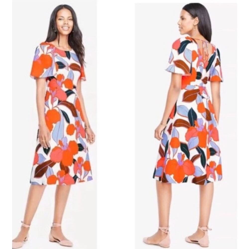 Ann Taylor Linen Bold Blooms Midi Dress Women's 4